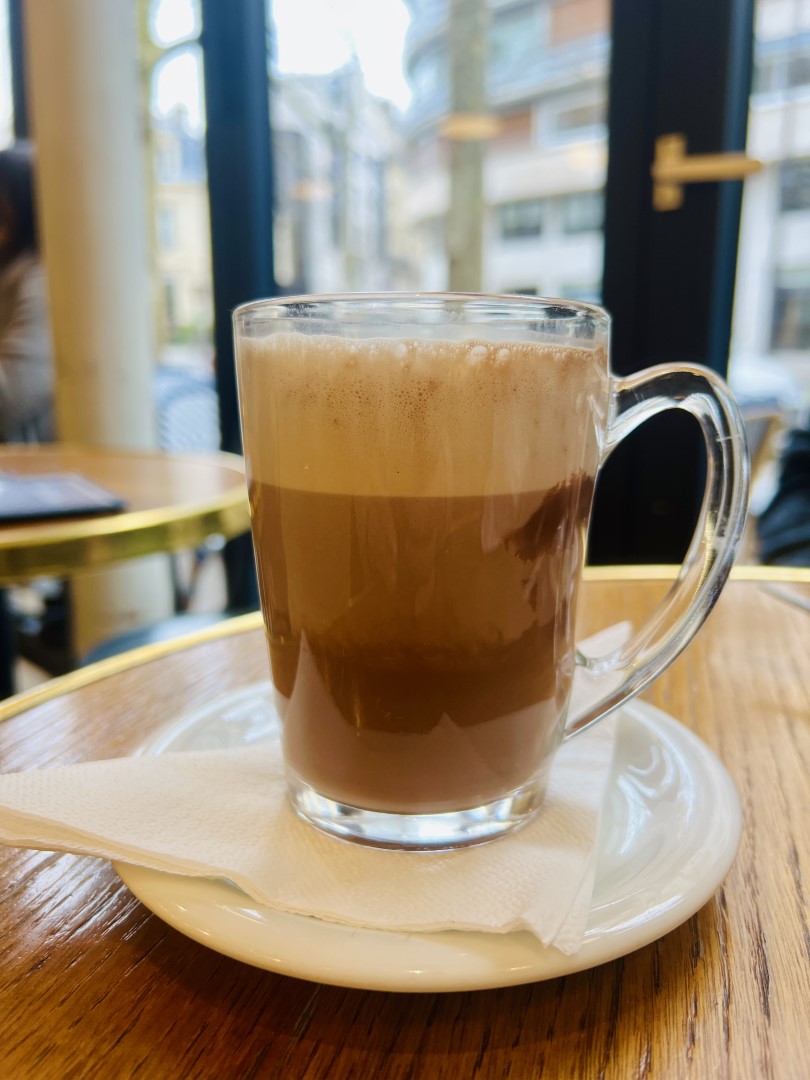 Layered hot chocolate in a cafe in Paris.