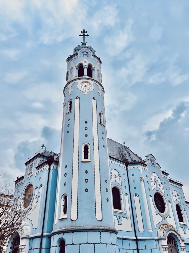 The beautiful blue St. Elisabeth's Church in Bratislava, Slovakia.