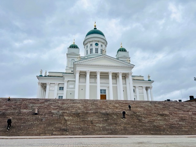 Helsinki Cathedral above the wide stone steps of Senate Square